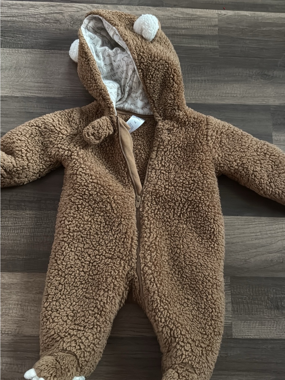 Carter's Brown Teddy Fleece Hooded Baby One-Piece